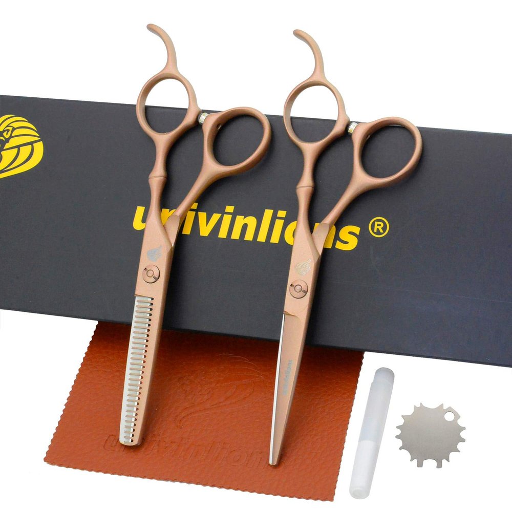 5.5 Inch 440c Professional Hairdresser Scissors Japan Salon Hairdresser Tools Hair Razor Barber Thinning Scissors Haircut Shears (Gold)
