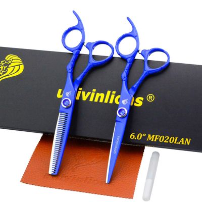6" Japan Scissors Hair Professional Thinning Scissors Shears Hair Tooth Cut Salon Cutting Barber Hairdressing Kit sissors set (Blue)