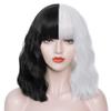Mersi Black White Wig Short Wavy Bob Wigs for Costume Women Natural Cute Soft Wig with Wig Caps S046BW1 view 1