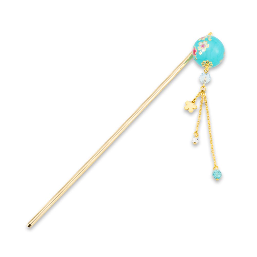 Hair Stick for Bun Kanzashi Metal Hair Pin Japanese Style Hairpin Hair Chopstick Hair Accessory for Women for Women (SAKURA ball/Blue)
