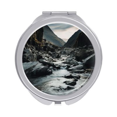 FekiLoot River and Gray Rocks Pocket Mirror Compact Travel Makeup Mirrors 1x /2X Magnifying Compact Mirror Round Metal Frame Travel Essentials Mirrors for Women Mom Wife Gift