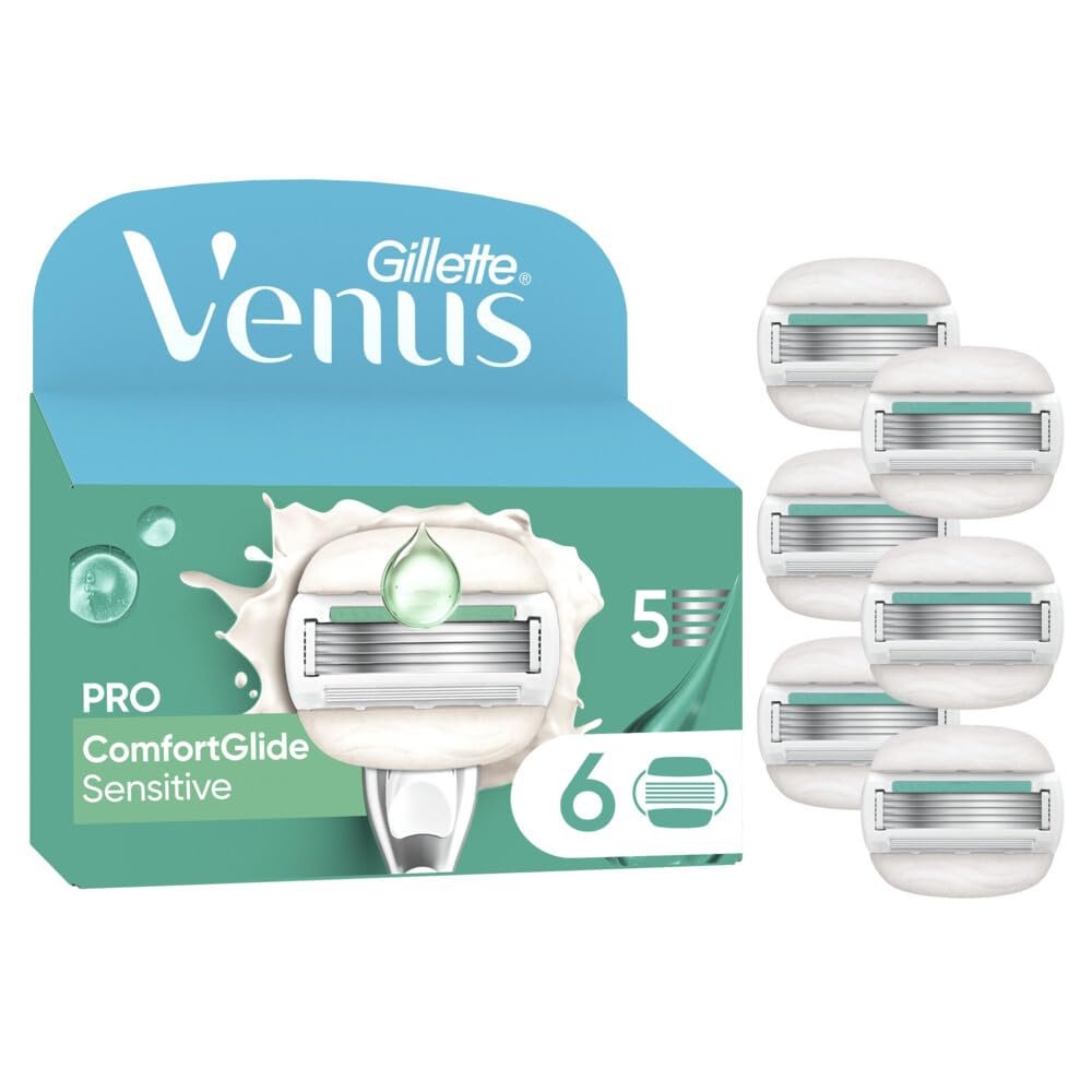 Gillette Venus Pro ComfortGlide Sensitive Women's Razor Blades with a Touch of Aloe Vera, 6 Replacement Blades