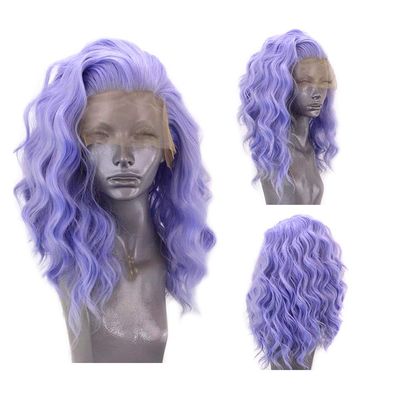 RONGDUOYI RDY Lavender Purple Short Bob Lace Front Wigs for Women Free Part Synthetic Body Wave Wigs with Natural Hairline Glueless Light Purple Makeup Wedding Party Cosplay Wig 14Inches