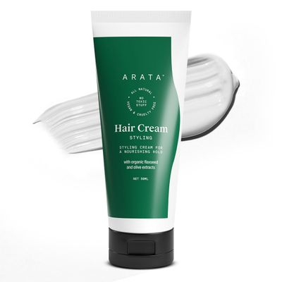 Arata All-Natural Styling & Hold Hair Cream For A Soft-Hold Matte Look | Ayurvedic Extracts Of Organic Flaxseed & Olive Oil | Vegan & Cruelty-Free | Hair Growth Formula For Women & Men - 1.7 Fl Oz
