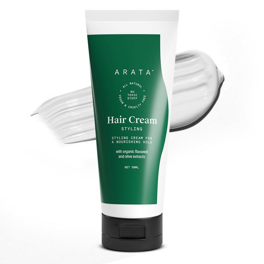 Arata All-Natural Styling & Hold Hair Cream For A Soft-Hold Matte Look | Ayurvedic Extracts Of Organic Flaxseed & Olive Oil | Vegan & Cruelty-Free | Hair Growth Formula For Women & Men - 1.7 Fl Oz