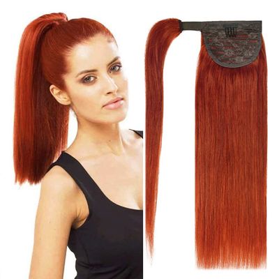 14" Ponytail Extension Human Hair 70g #350 Copper Red 100% Remy Human Hair Wrap Around Ponytail Long Straight Ponytail Extension One Piece Hairpiece for Women (14", Copper Red)