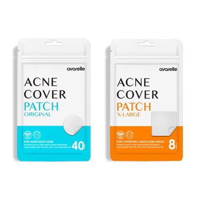 AVARELLE Bundle (40 Count) Hydrocolloid Acne Patches Blemishes and Zit with Tea Tree Oil, Calendula Oil and Cica Oil for Face, Vegan, Crue(Original + XL Patch Bundle)