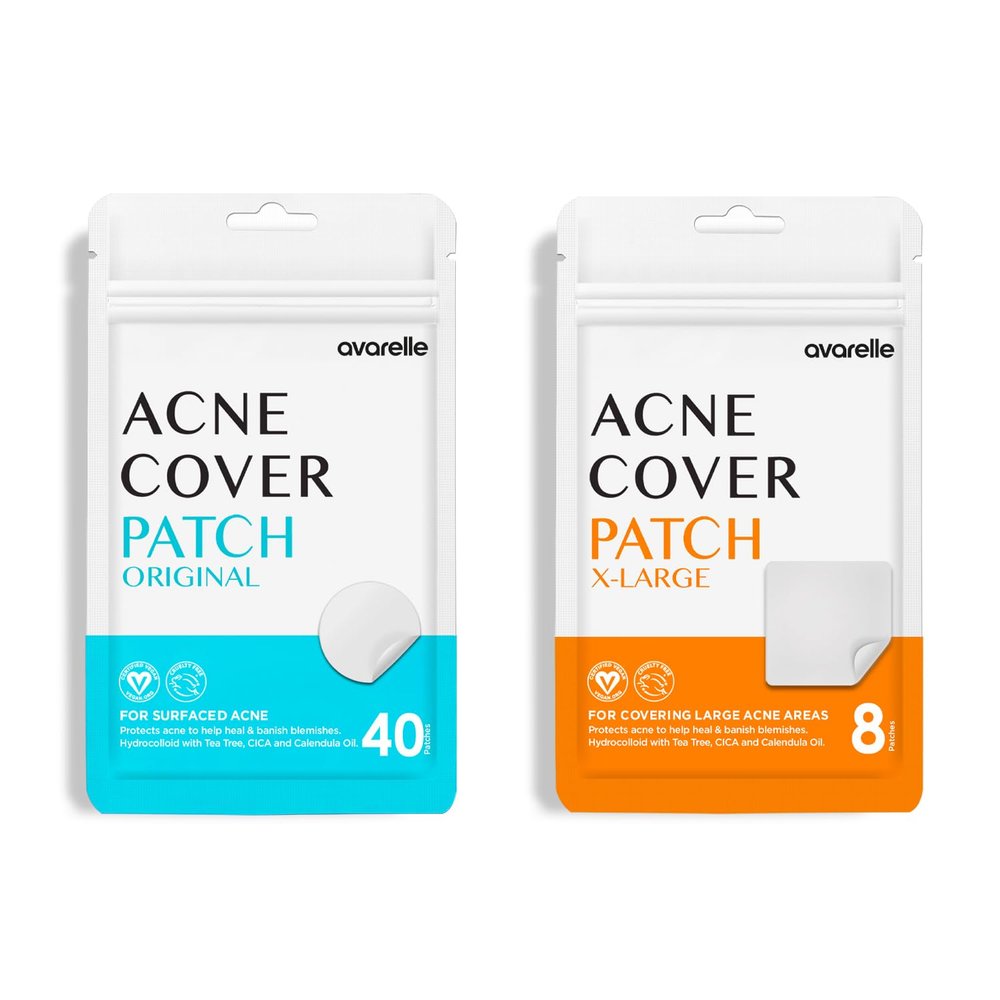 AVARELLE Bundle (40 Count) Hydrocolloid Acne Patches Blemishes and Zit with Tea Tree Oil, Calendula Oil and Cica Oil for Face, Vegan, Crue(Original + XL Patch Bundle)