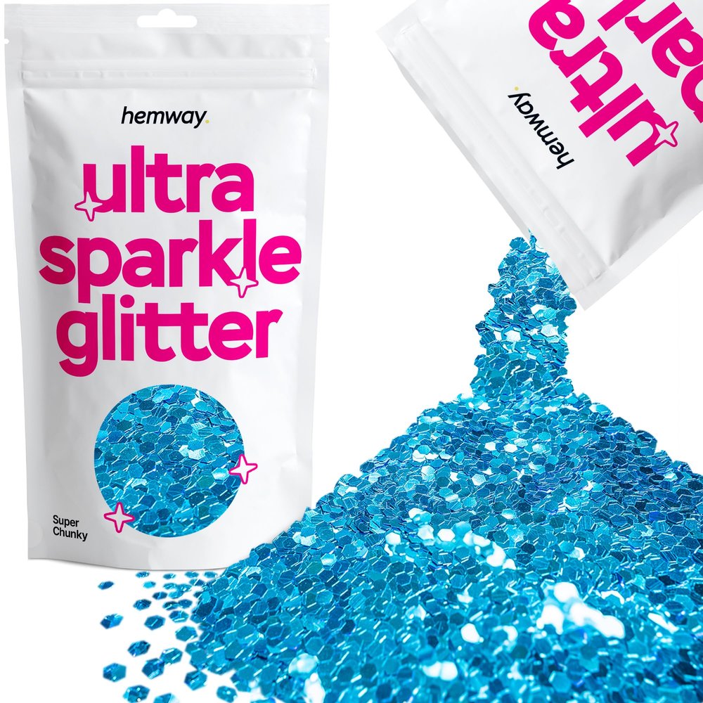 Hemway Premium Ultra Sparkle Glitter Multi Purpose Metallic Flake for Arts Crafts Nails Cosmetics Resin Festival Face Hair - Ocean Blue - Super Chunky (1/8" 0.125" 3mm) 100g / 3.5oz