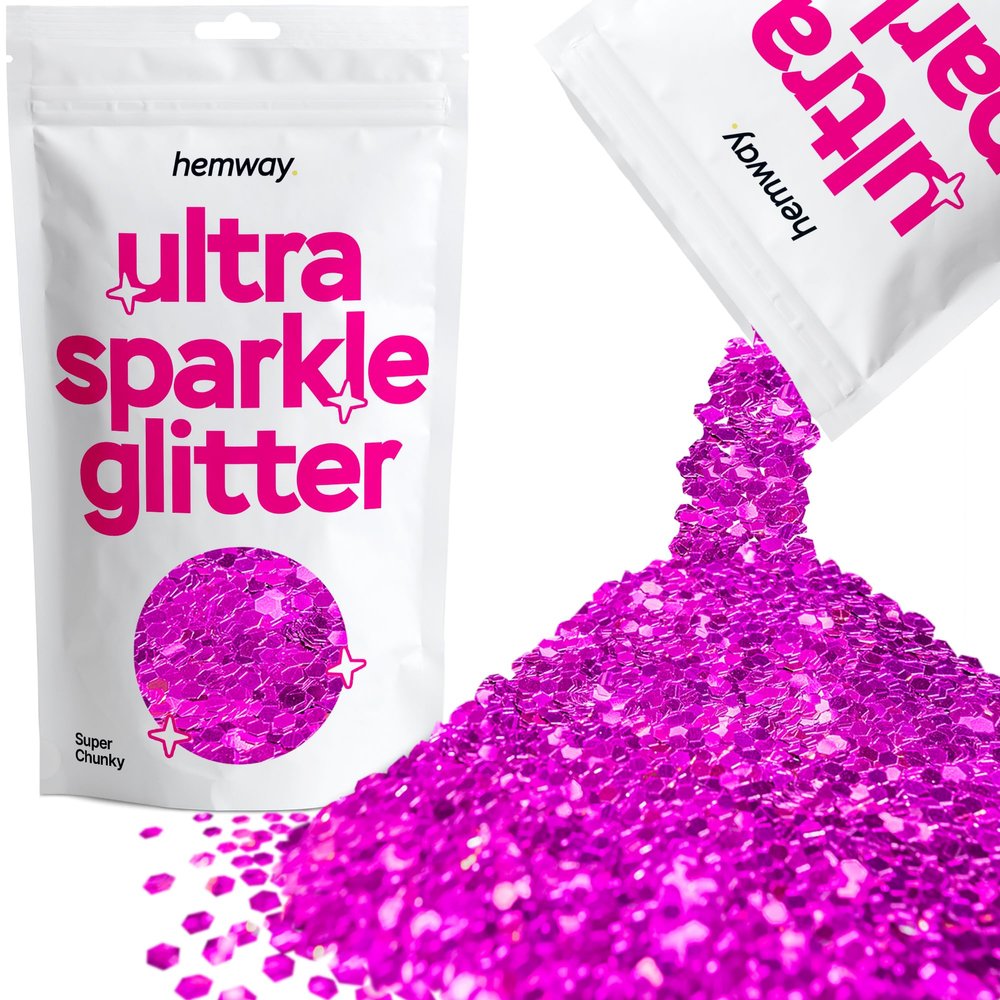 Hemway Premium Ultra Sparkle Glitter Multi Purpose Metallic Flake for Arts Crafts Nails Cosmetics Resin Festival Face Hair - Fuchsia Pink - Super Chunky (1/8" 0.125" 3mm) 100g / 3.5oz