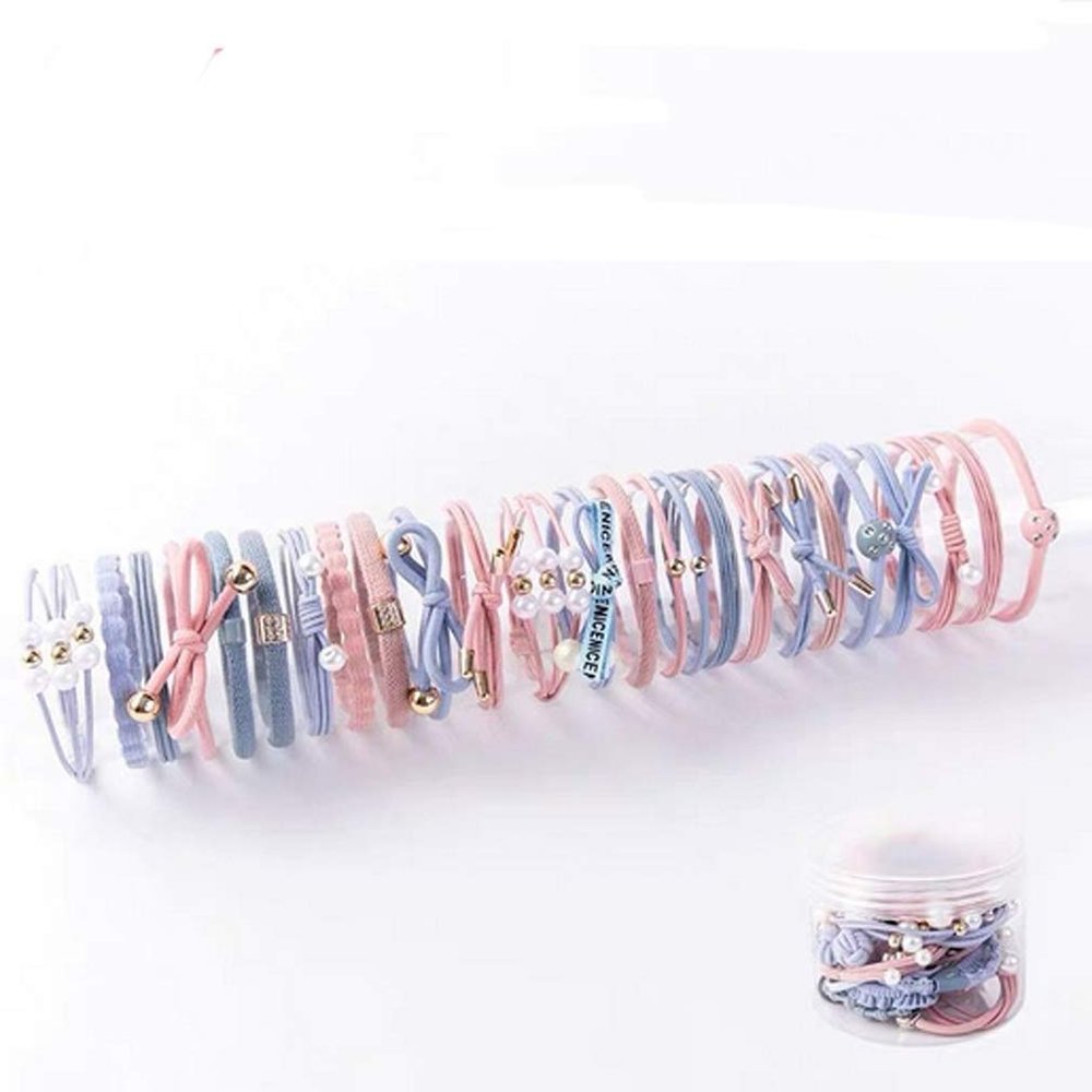 AMSS 25 Pieces Korean style pearl hair band,Beads Hair Bands Ropes Hair Elastic Bracelet Ponytail Holder Hair Accessories for Women and Girls(Diameter 5.5 cm)