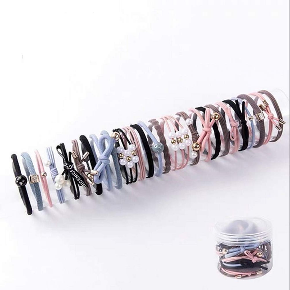 AMSS 25 Pieces Korean style pearl hair band,Beads Hair Bands Ropes Hair Elastic Bracelet Ponytail Holder Hair Accessories for Women and Girls(Diameter 5.5 cm)