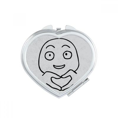Heart Gesture Black Happy Pattern Heart Mirror Travel Magnification Portable Handheld Pocket Makeup