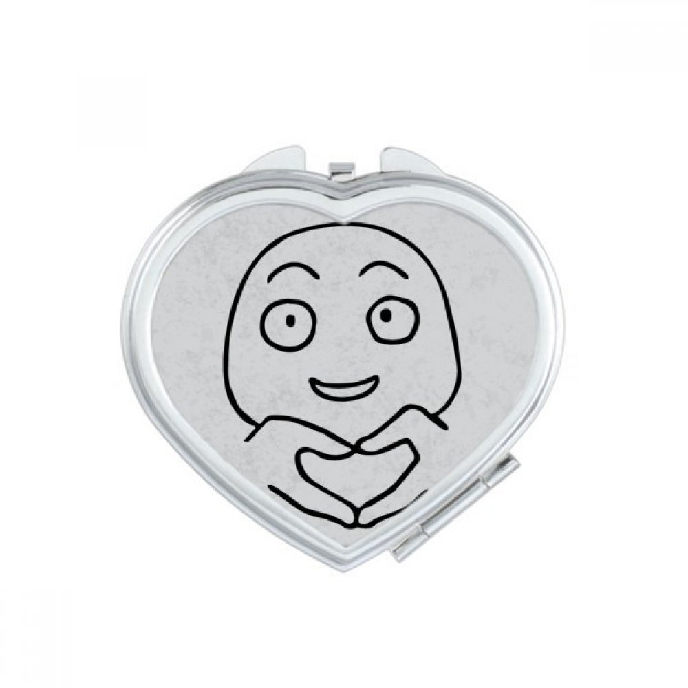 Heart Gesture Black Happy Pattern Heart Mirror Travel Magnification Portable Handheld Pocket Makeup