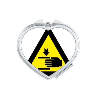 Warning Symbol Yellow Black Hand Triangle Mirror Travel Magnification Portable Handheld Pocket Makeup