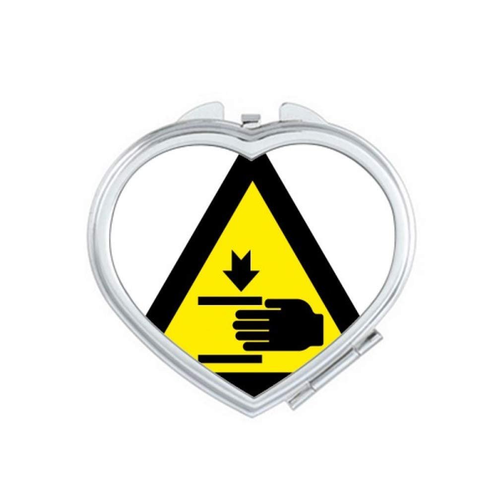 Warning Symbol Yellow Black Hand Triangle Mirror Travel Magnification Portable Handheld Pocket Makeup