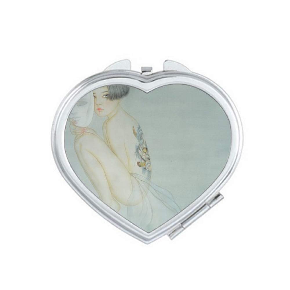 Beauty Head Chinese Style Watercolor Mirror Travel Magnification Portable Handheld Pocket Makeup