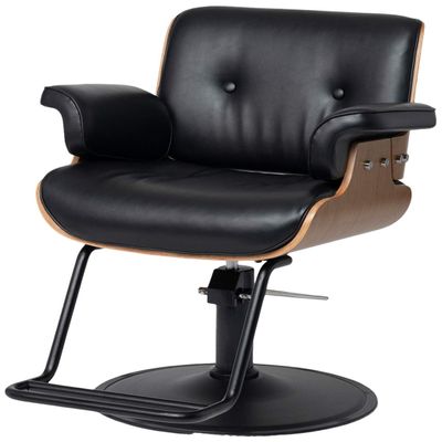 Buy-Rite Keaton Professional Salon Styling Chair, Black Vinyl, Durable Wood Frame, Tufted Design, Hydraulic Pump, Inclined Backrest, Padded Arms, NIN-6635
