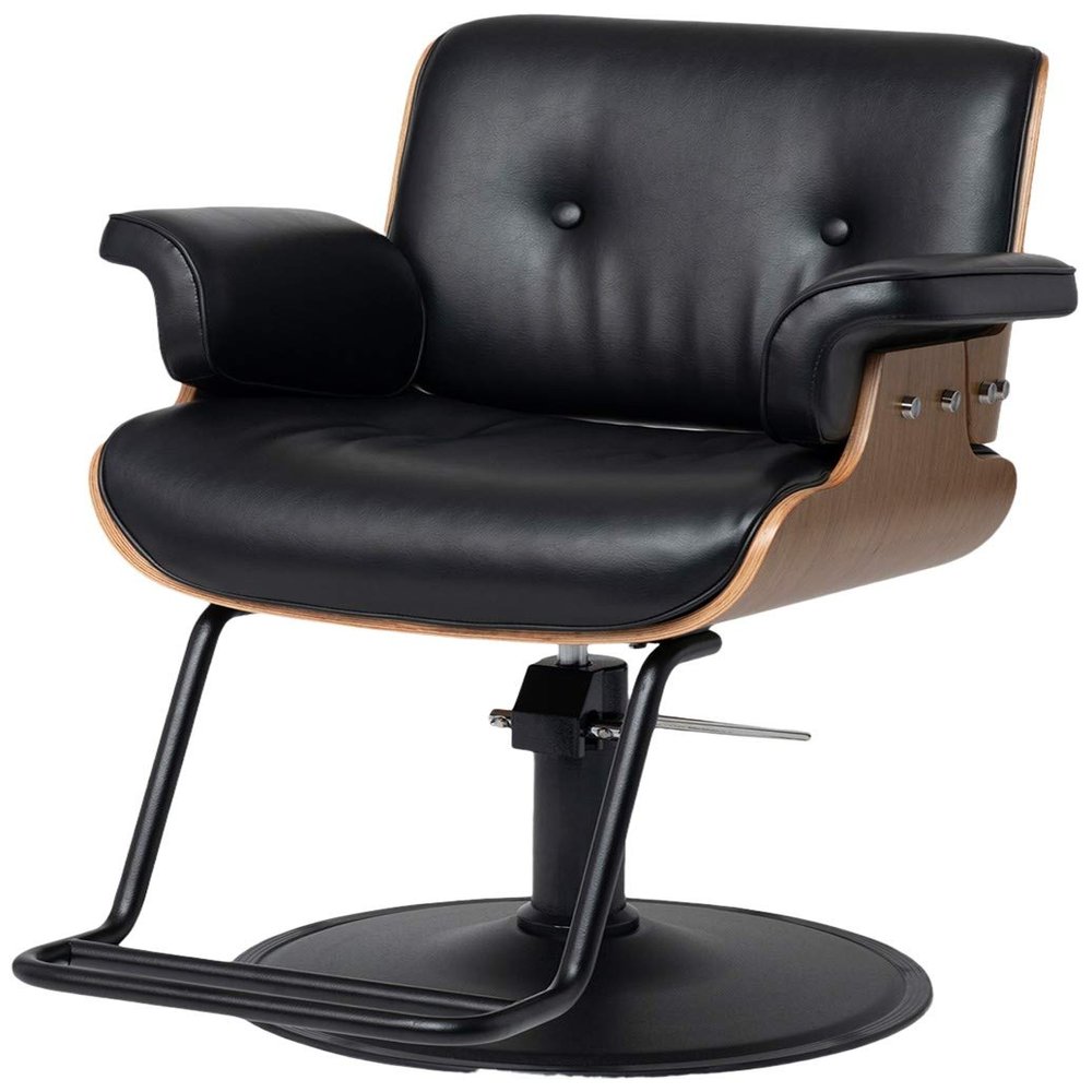 Buy-Rite Keaton Professional Salon Styling Chair, Black Vinyl, Durable Wood Frame, Tufted Design, Hydraulic Pump, Inclined Backrest, Padded Arms, NIN-6635