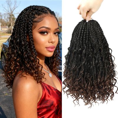 8 Packs Goddess Box Braids Crochet Hair-12 Inch Crochet Box Braids Pre-looped Bohomian Crochet Braids Hair Synthetic Braiding Hair Extensions Crochet Hair for Black Women(1B/30)