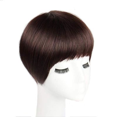 Short Straight Hair Topper Hair Pieces Toupee Human Hair Topper Clip in Topper with Bangs Invisible Hairpiece Topper for Women Thinning Hair Loss Hair Dark Brown 5"x5.5"