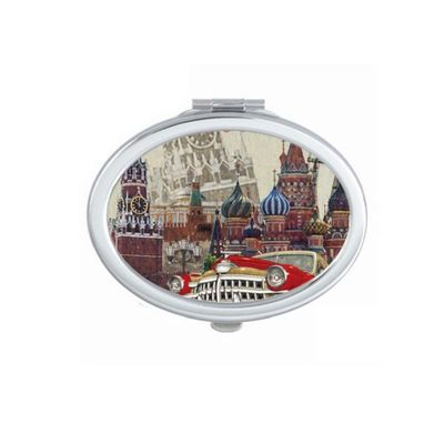 Red Classic Cars Moscow Illustration Mirror Portable Fold Hand Makeup Double Side Glasses