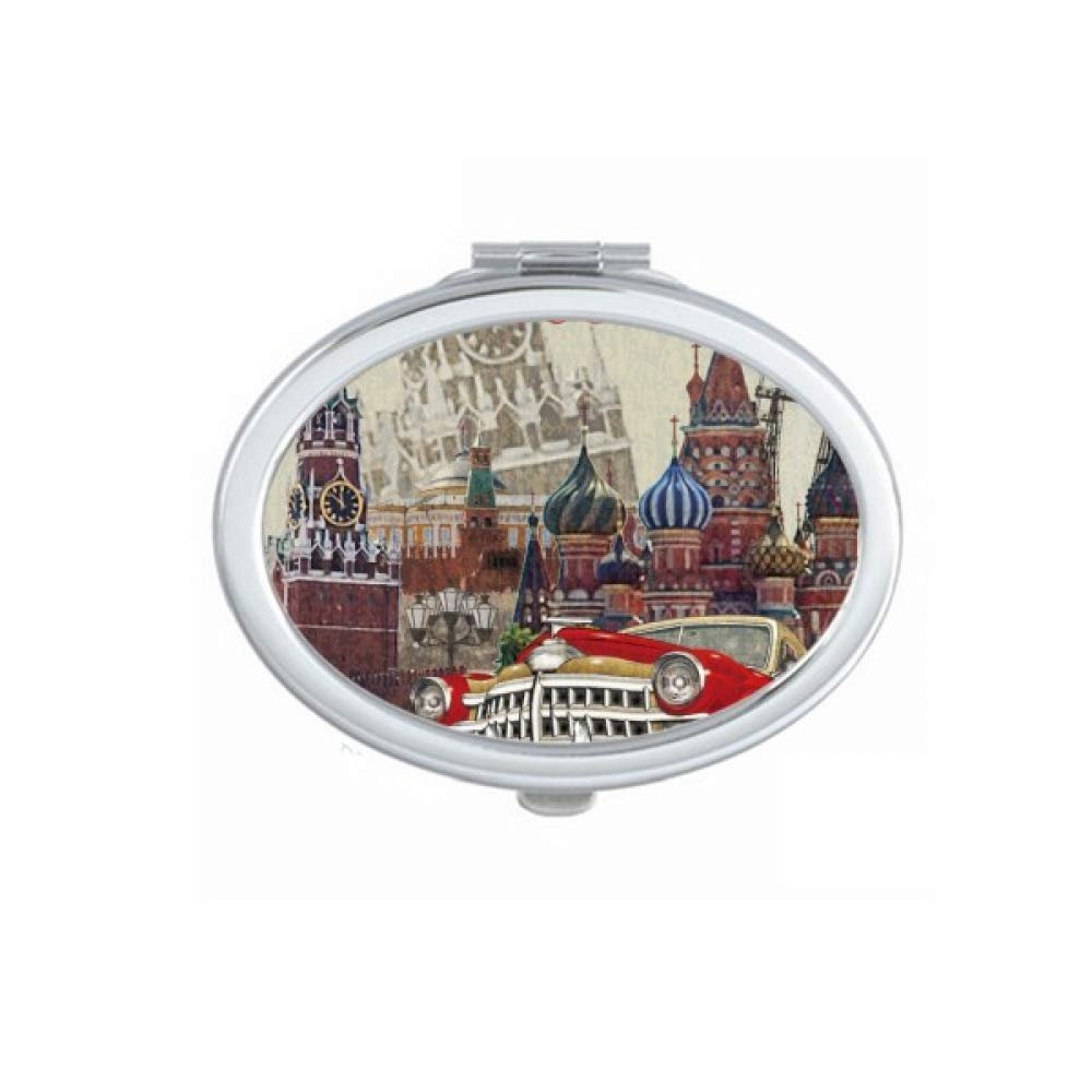 Red Classic Cars Moscow Illustration Mirror Portable Fold Hand Makeup Double Side Glasses