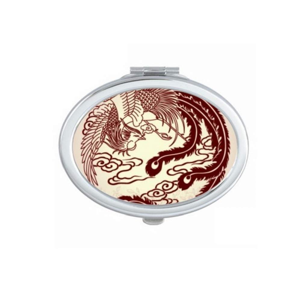 Two Phoenixes Fly Animal Portrait Mirror Portable Fold Hand Makeup Double Side Glasses