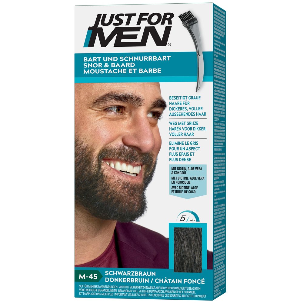 Just for Men Moustache and Beard Black Brown Colour, Eliminates Grey for a Thicker and Fuller Look M45