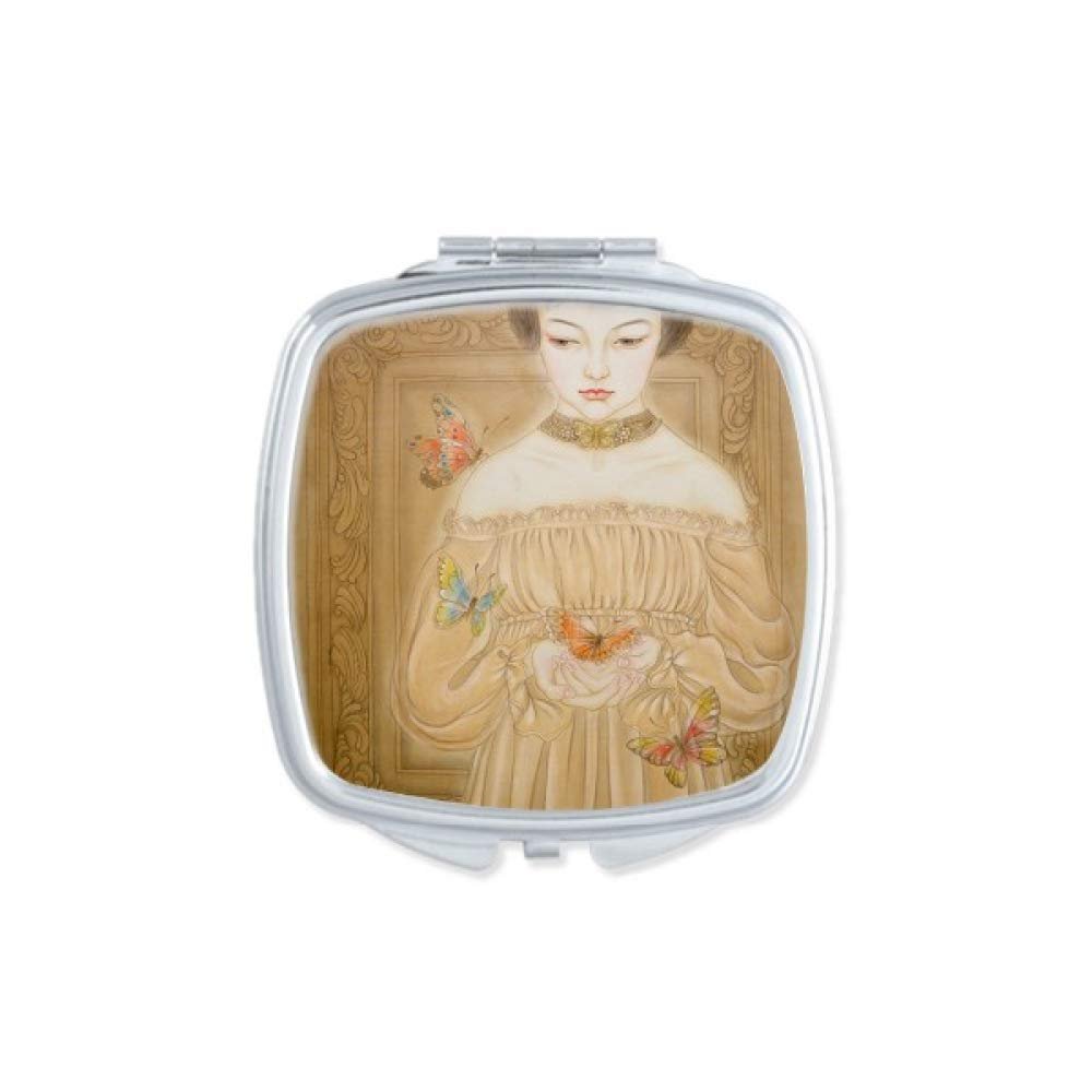 Butterfly Dress Beauty Chinese Painting Mirror Portable Compact Pocket Makeup Double Sided Glass