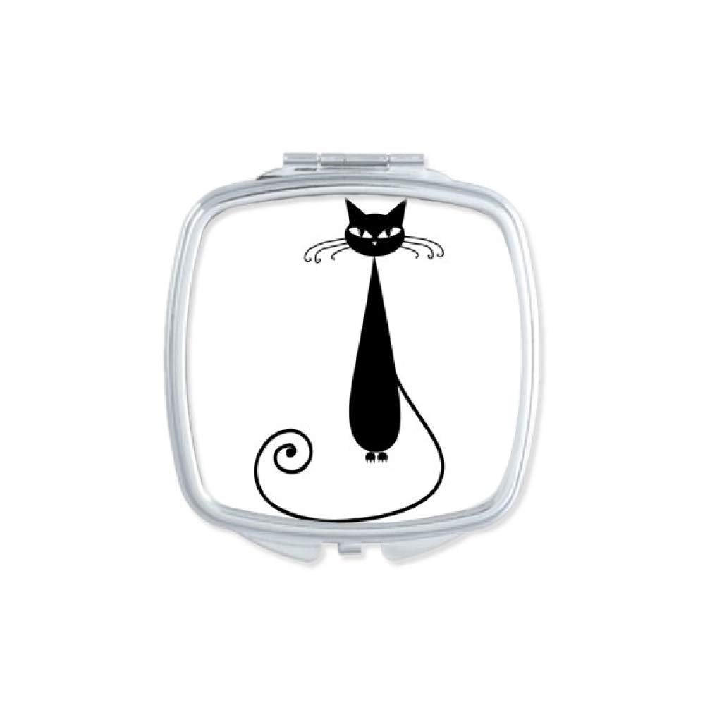 Animal Art Outline Black Cat Lover Halloween Mirror Portable Compact Pocket Makeup Double Sided Glass