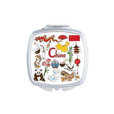 China Panda Landscap National Flag Mirror Portable Compact Pocket Makeup Double Sided Glass