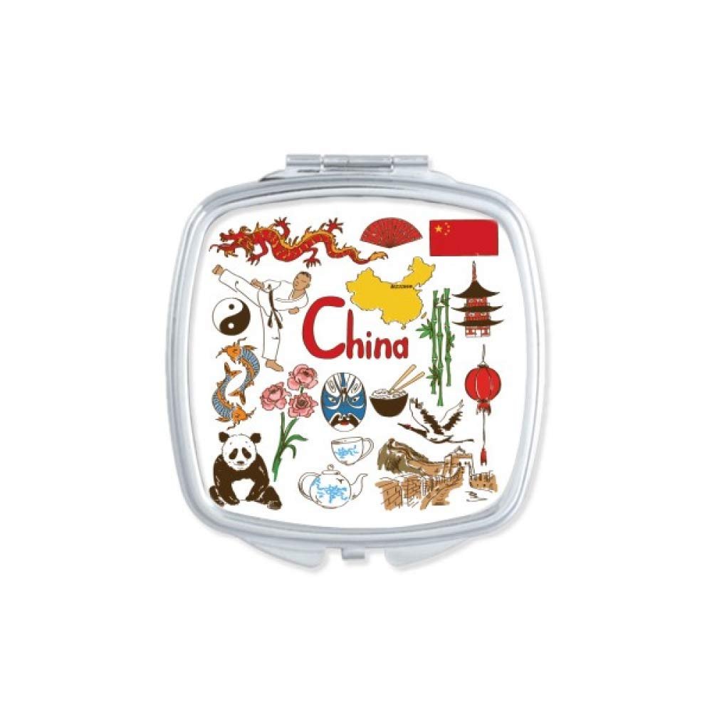 China Panda Landscap National Flag Mirror Portable Compact Pocket Makeup Double Sided Glass
