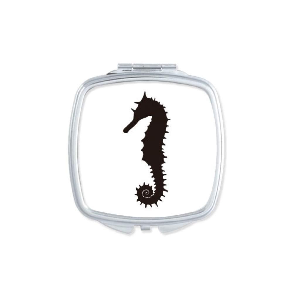 Black Hippocampus Marine Life Pattern Mirror Portable Compact Pocket Makeup Double Sided Glass