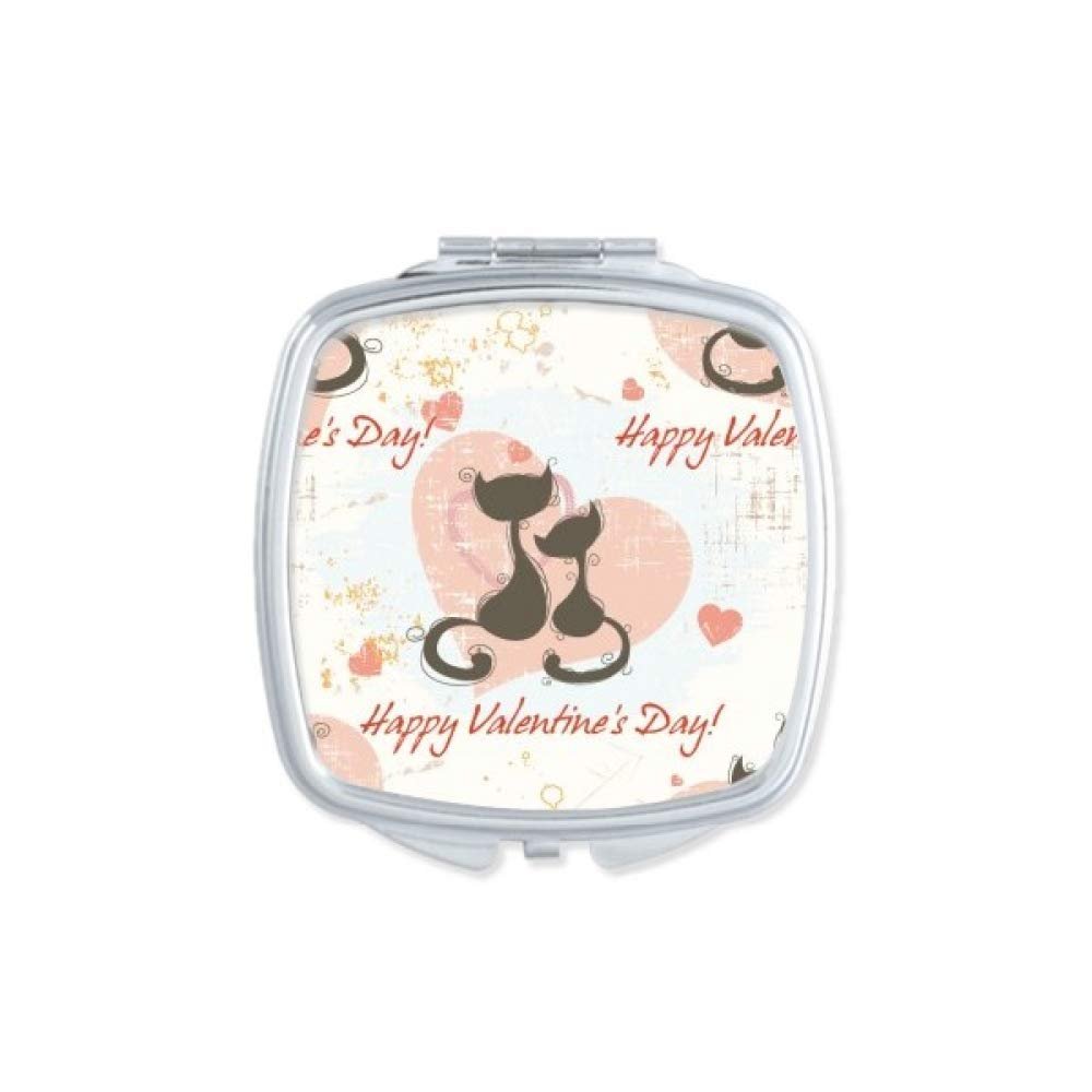 Black Cats Happy Valentine's Day Mirror Portable Compact Pocket Makeup Double Sided Glass