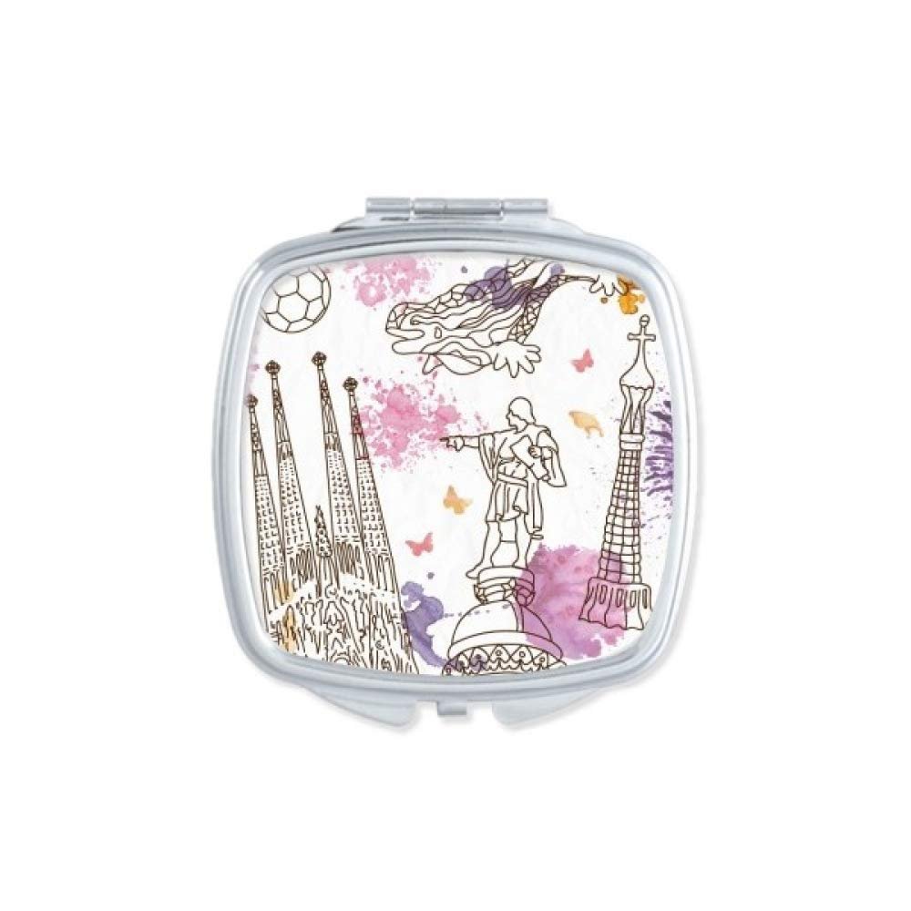 Barcelona Cathedral Soccer Statue Spain Mirror Portable Compact Pocket Makeup Double Sided Glass