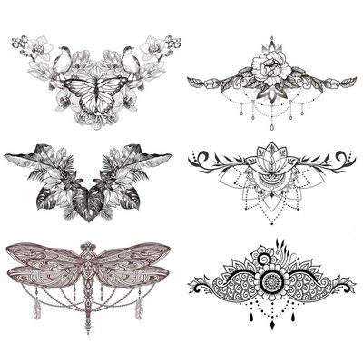 Glaryyears Sexy Temporary Tattoos for Women Girls, 6 Pack Black Fake 3D Realistic Large Tattoo Stickers, Perfect on Body Chest Waist Abdomen Underboob