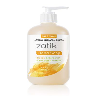 Zatik Naturals - Liquid Hand Soap (Orange & Bergamot), Moisturizing Handwash, Grey Water Safe, 12 oz (Pack of 1)