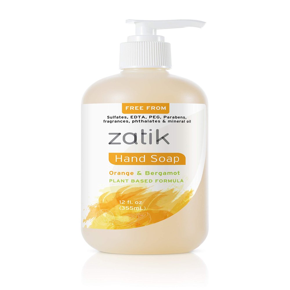 Zatik Naturals - Liquid Hand Soap (Orange & Bergamot), Moisturizing Handwash, Grey Water Safe, 12 oz (Pack of 1)
