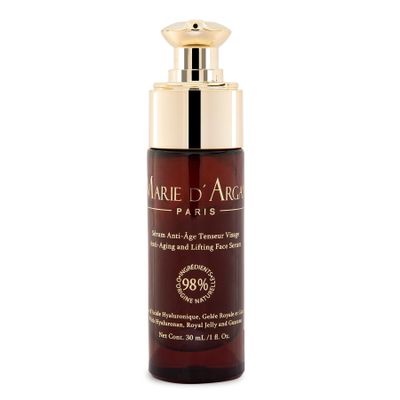 Marie d'Argan Anti-Aging Lifting Face Serum, with Hyaluronic Acid, Royal Jelly and Guarana, 98% natural ingredients, repairs, tightens, boosts skin's radiance,30 ml, Day and night, for all skin types