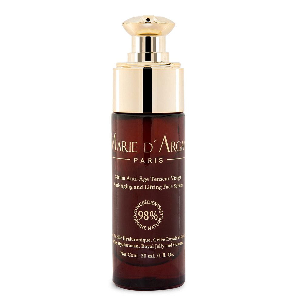 Marie d'Argan Anti-Aging Lifting Face Serum, with Hyaluronic Acid, Royal Jelly and Guarana, 98% natural ingredients, repairs, tightens, boosts skin's radiance,30 ml, Day and night, for all skin types