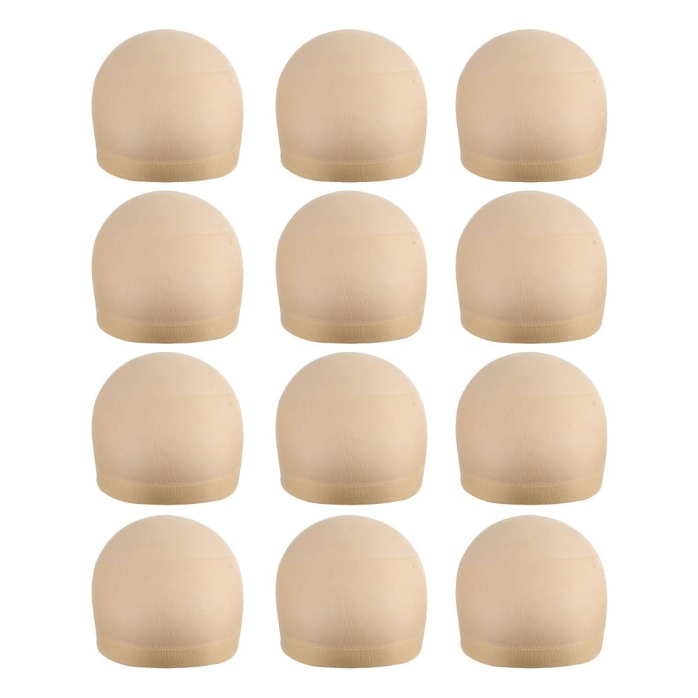 YANTAISIYU 12 pieces Stocking Wig Caps for Lace Front Wigs Nylon Mesh Wig Cap for Women (Beige)