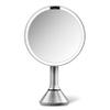 simplehuman 8" Round Sensor Makeup Mirror with Touch-Control Dual Light Settings, 5x Magnification, Rechargeable and Cordless, Brushed Stainless Steel view 1