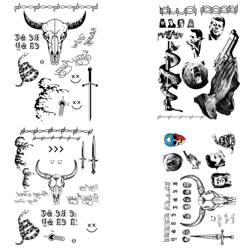 4 Sheets Halloween Tattoos - Face & Body Art Set - Temporary Tattoos for Women, Kids & Men - Halloween Costume Accessories