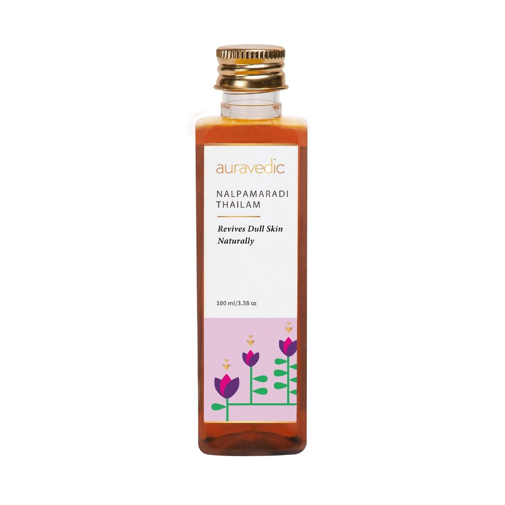 Auravedic Nalpamaradi Thailam Face Oil | Ayurvedic Massage Oil | Helps Revive Dull Skin & Reduce Facial Lines | Natural Moisturization with Vetiver & Sandalwood | 3.38 Fl Oz (100ml)