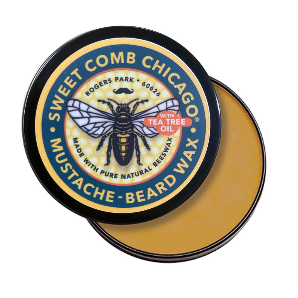 Sweet Comb Chicago Mustache & Beard Styling Wax, Medium Hold for Styling Men's Facial Hair, Great for Handlebar, Zappa, Beards to a Full, Square or Even Short Box Style Now with Tea Tree Oil