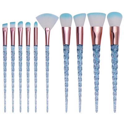 10 PCS Girly Makeup Brushes Set Crystal Glitter Transparent Handle Powder Foundation Brush Concealer Eye Shadow Eyeliner Eyebrow Brush for Girls Ideal Beauty Tool for Women (Blue)