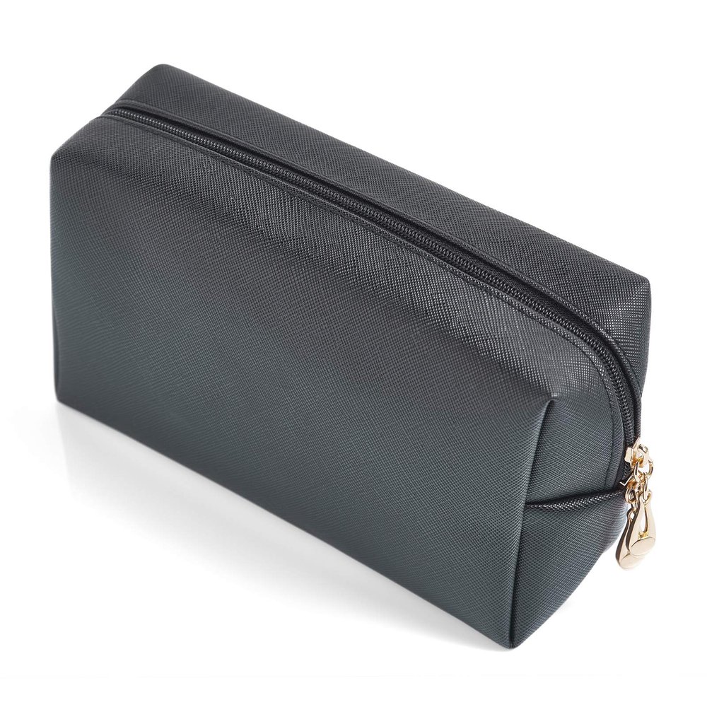 PU Leather Cosmetic Bag for Women Minimalism Makeup Bag for Daily Use Portable Storage Purse Small Neat Cosmetic Pouch Water-resistant Toiletry Bag for Travel(Black)
