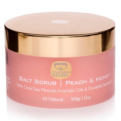 Kedma Peach & Honey Dead Sea Salt Scrub  Hydrating Salt Scrub Body Exfoliator with Almond & Mango Oils  Foot & Body Scrub for Women  Deep Nourishing Dead Sea Skincare - 18 oz