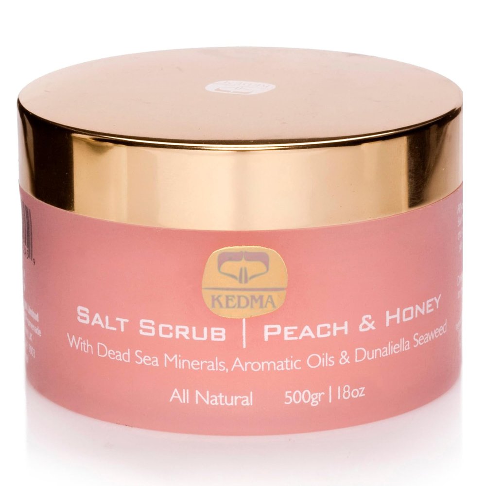 Kedma Peach & Honey Dead Sea Salt Scrub Hydrating Salt Scrub Body Exfoliator with Almond & Mango Oils Foot & Body Scrub for Women Deep Nourishing Dead Sea Skincare - 18 oz